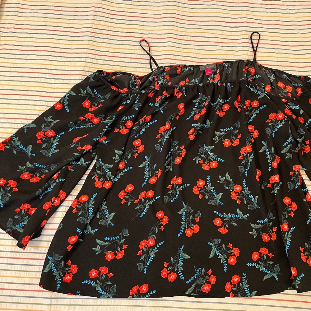 Womens Vince Cameo Floral Off-The-Shoulder Long Sleeve Blouse, Size L